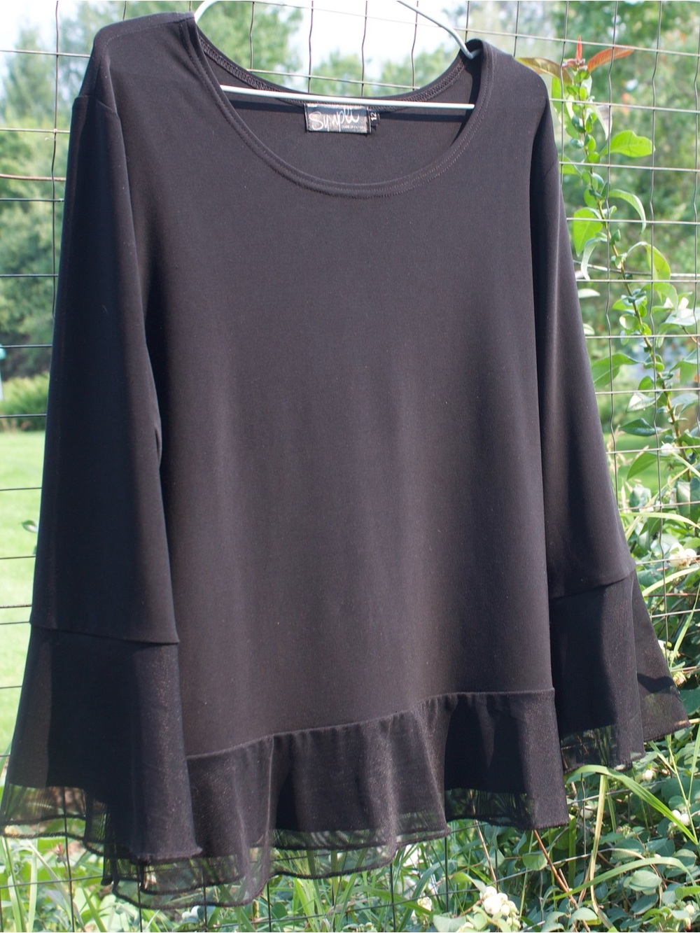 Simpli Y2K Black Peplum Blouse With Sheer Sleeves & Hem